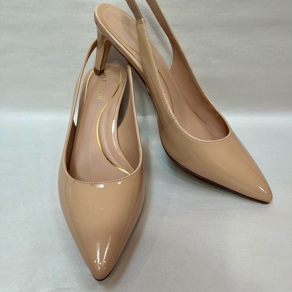 Cole Haan Womens Vandam Slingback Pumps Patent Leather Nude Beige Size 8.5